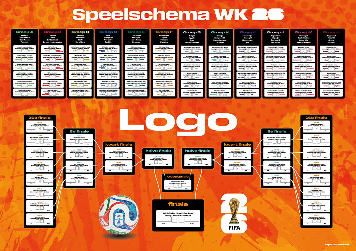 WK Poster A2 Oranje met eigen logo (Liggend - 420x594mm)
