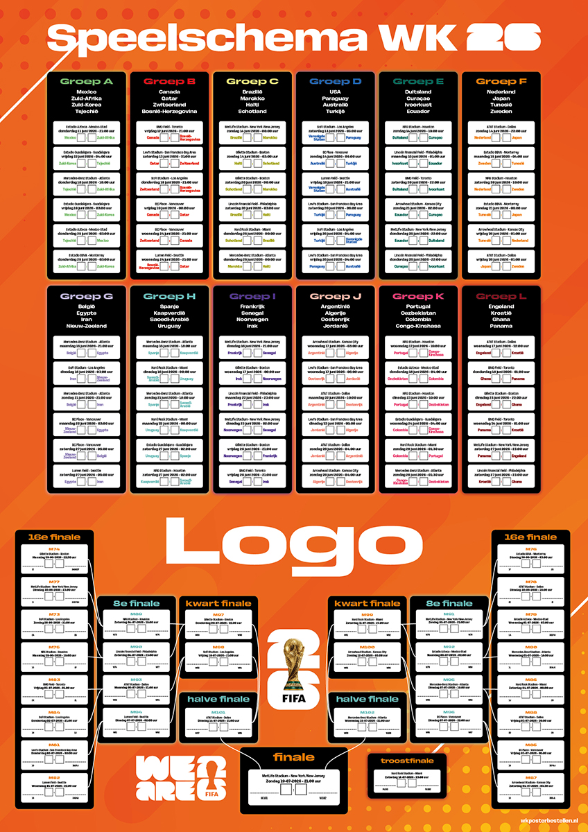 WK Poster A2 Oranje met eigen logo (Staand - 594x420mm)