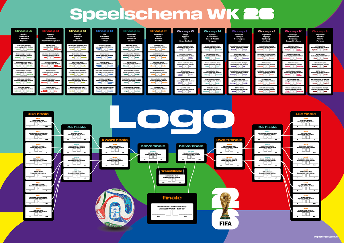 WK Poster A1 Blauw met eigen logo (Liggend - 594x840mm)